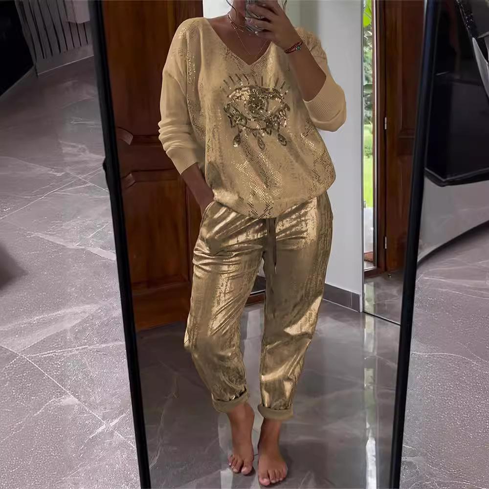 FASHIONABLE SEQUIN TOP AND TROUSERS