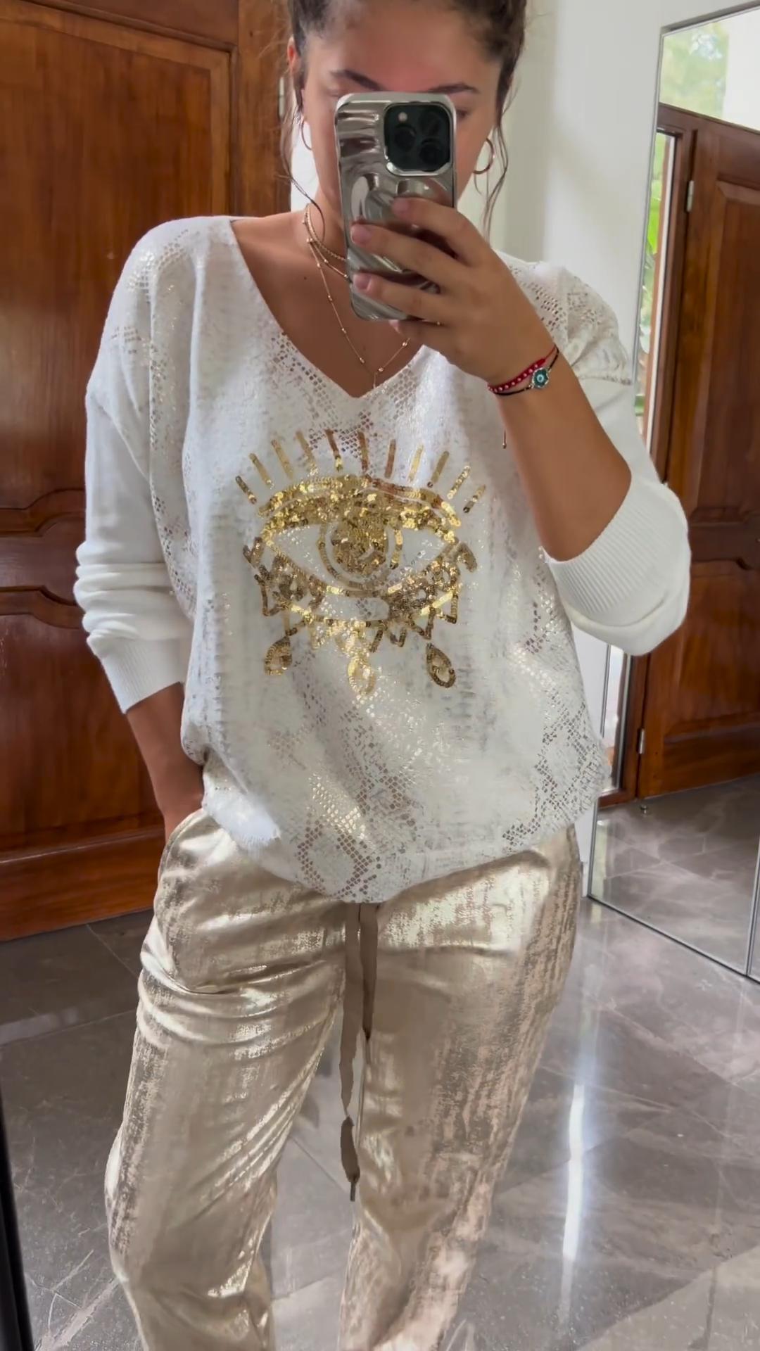 FASHIONABLE SEQUIN TOP AND TROUSERS