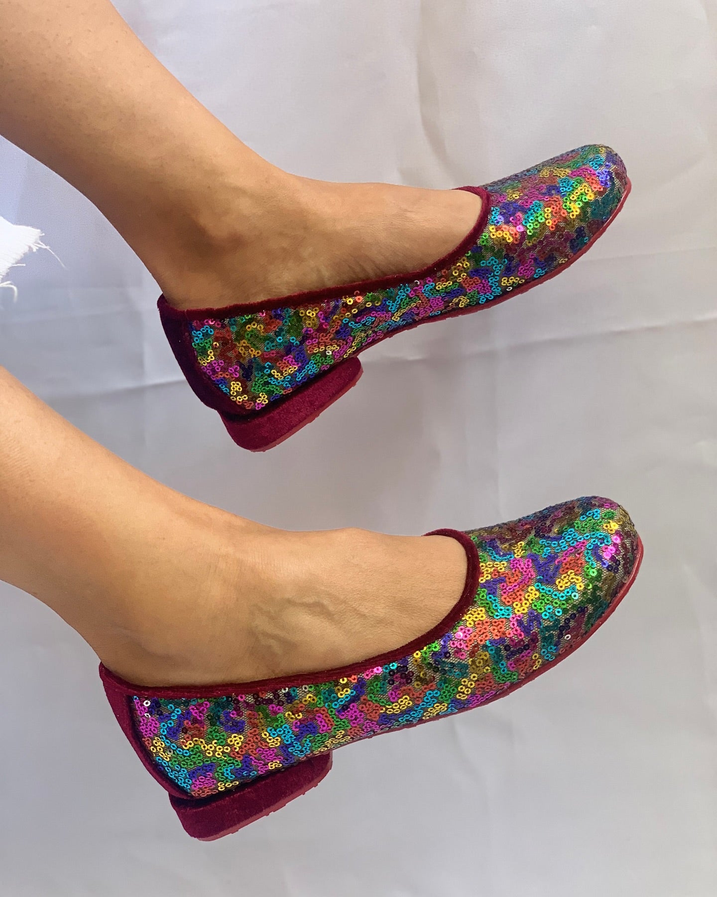 Multicolored sequin  velvet shoes