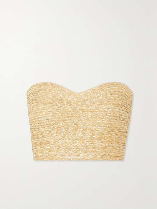 Strapless cropped raffia top